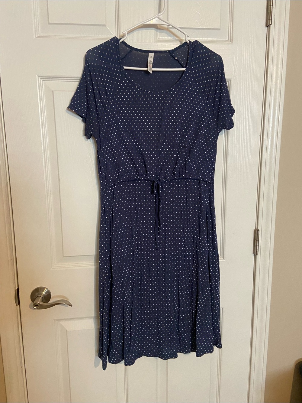 Latched Mama Navy Polka Dot Drawstring Casual Dress